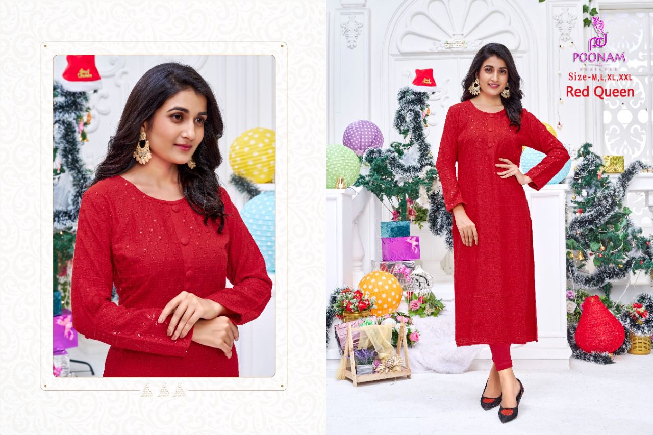 Poonam Red Queen Festive Wear Wholesale Designer Kurtis Catalog
